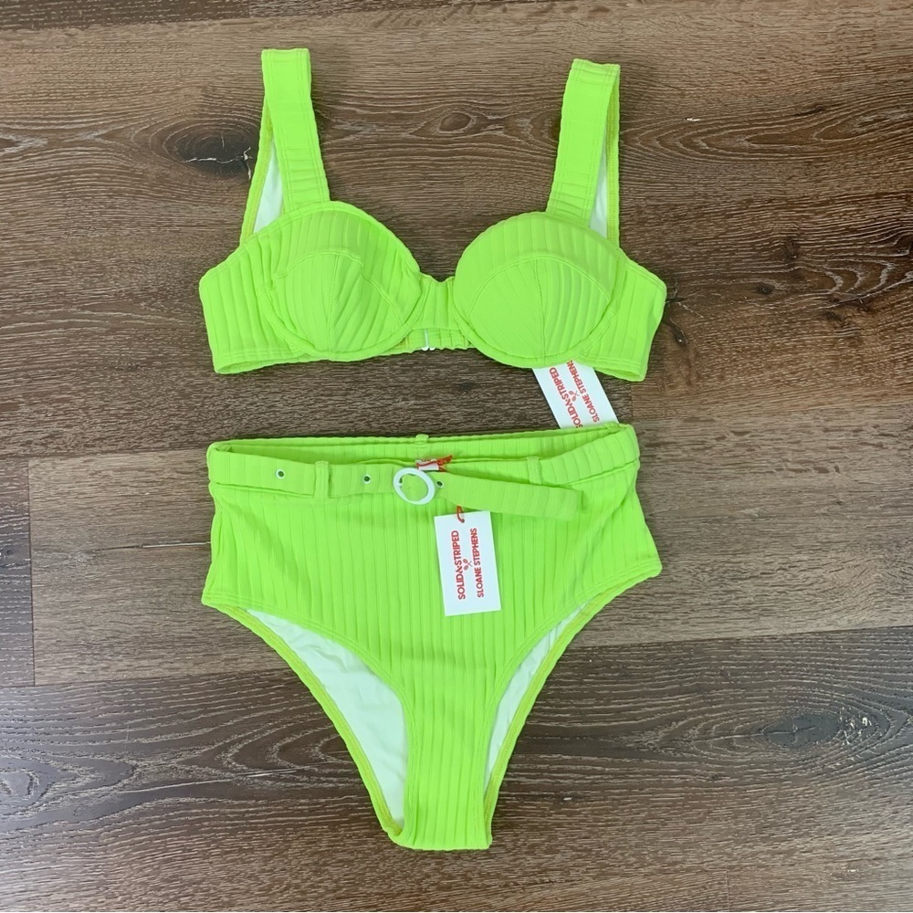 Solid & striped X Sloane Stephen’s women’s Jozy ribbed belted bikini swimsuit M - Picture 2 of 11